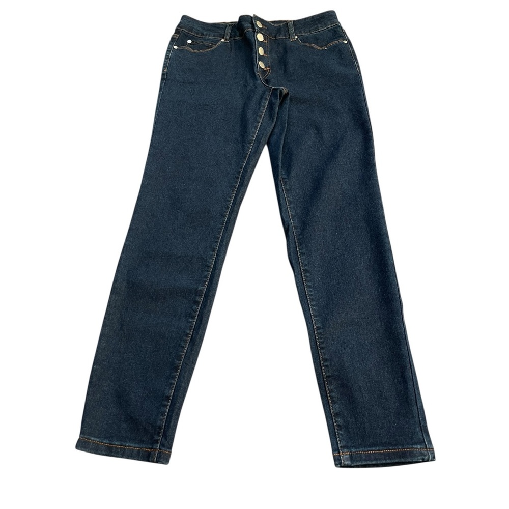 Tahari Amelia Button Fly Skinny Jeans Dark Wash Size 10 Inseam 27.5